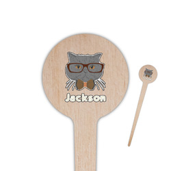 Hipster Cats & Mustache 4" Round Wooden Food Picks - Single Sided (Personalized)
