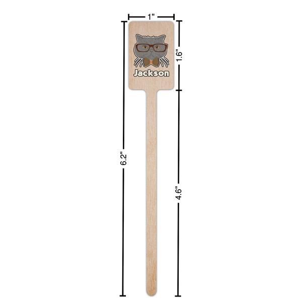Hipster Cats & Mustache Wooden 6.25" Stir Stick - Rectangular - Dimensions