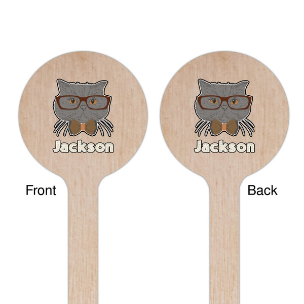 Hipster Cats & Mustache Wooden 6" Stir Stick - Round - Double Sided - Front & Back