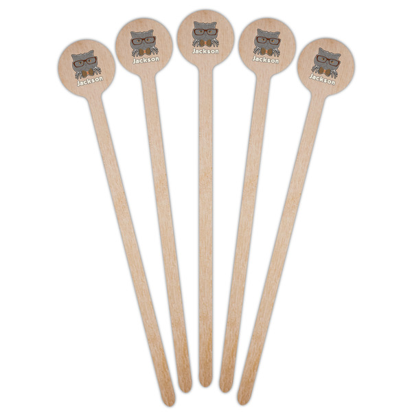 Hipster Cats & Mustache Wooden 6" Stir Stick - Round - Fan View