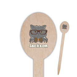 Hipster Cats & Mustache Oval Wooden Food Picks - Single Sided (Personalized)