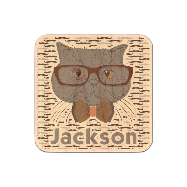 Custom Hipster Cats & Mustache Genuine Maple or Cherry Wood Sticker (Personalized)