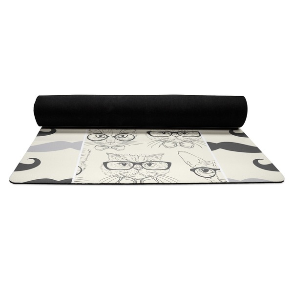 Hipster Cats & Mustache Yoga Mat Rolled up Black Rubber Backing