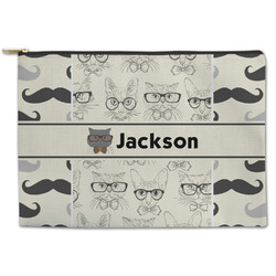 Hipster Cats & Mustache Zipper Pouch - Large - 12.5"x8.5" (Personalized)
