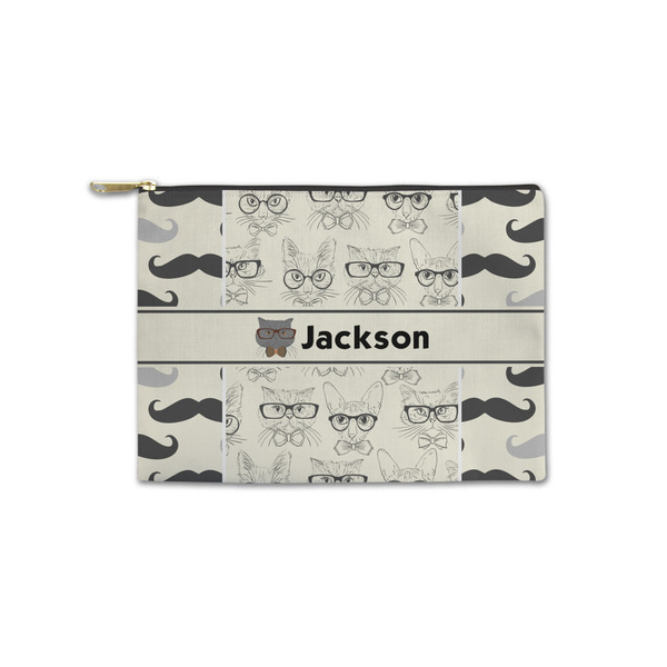 Custom Hipster Cats & Mustache Zipper Pouch - Small - 8.5"x6" (Personalized)