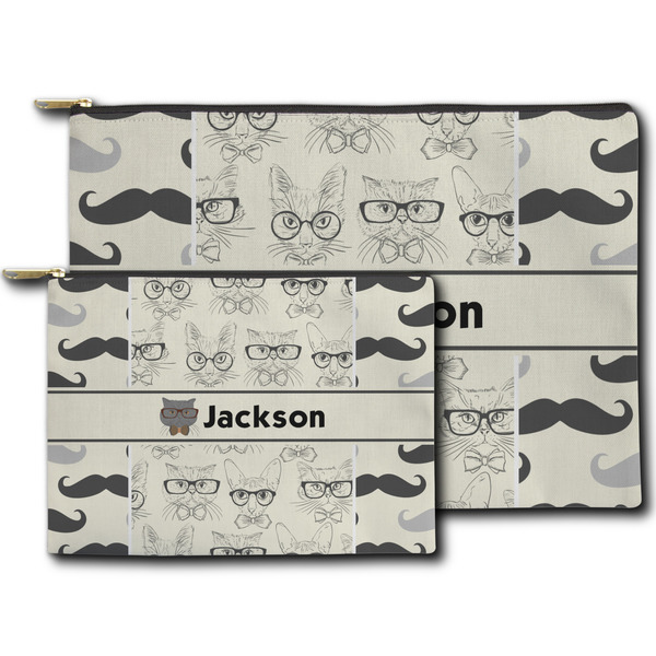 Hipster Cats & Mustache Zippered Pouches - Size Comparison