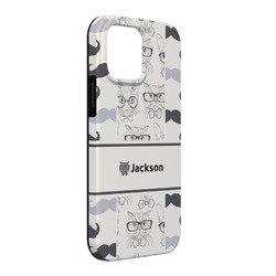 Hipster Cats & Mustache iPhone Case - Rubber Lined - iPhone 13 Pro Max (Personalized)