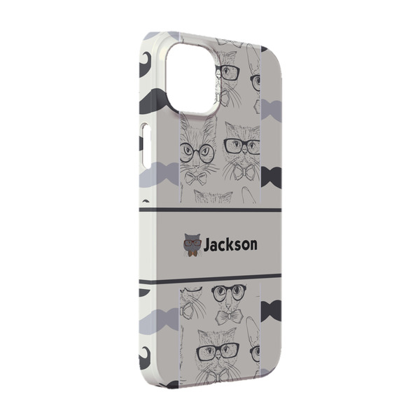 Custom Hipster Cats & Mustache iPhone Case - Plastic - iPhone 14 (Personalized)