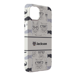 Hipster Cats & Mustache iPhone Case - Plastic - iPhone 14 Plus (Personalized)