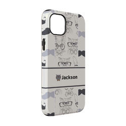 Hipster Cats & Mustache iPhone Case - Rubber Lined - iPhone 14 Pro (Personalized)