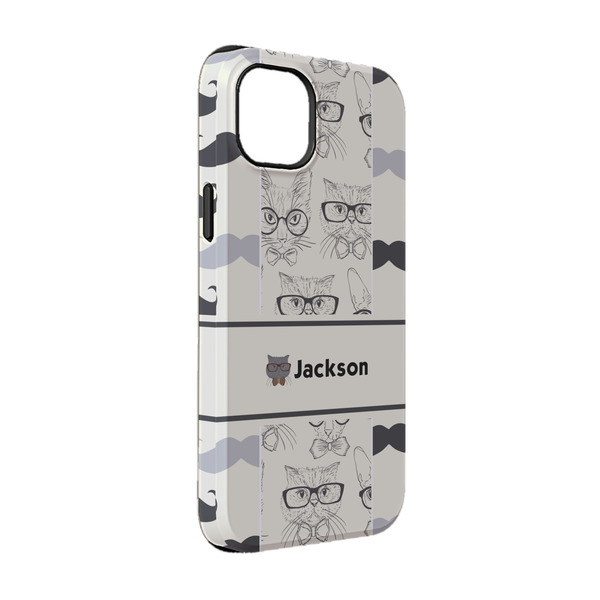 Custom Hipster Cats & Mustache iPhone Case - Rubber Lined - iPhone 14 Pro (Personalized)