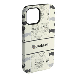 Hipster Cats & Mustache iPhone Case - Rubber Lined - iPhone 15 Plus (Personalized)