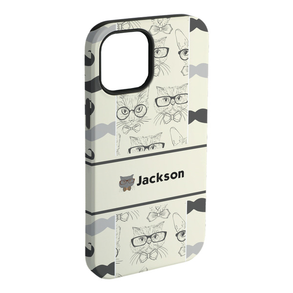 Custom Hipster Cats & Mustache iPhone Case - Rubber Lined - iPhone 15 Pro Max (Personalized)