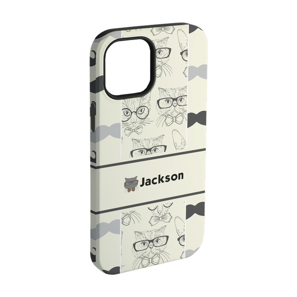 Custom Hipster Cats & Mustache iPhone Case - Rubber Lined - iPhone 15 Pro (Personalized)