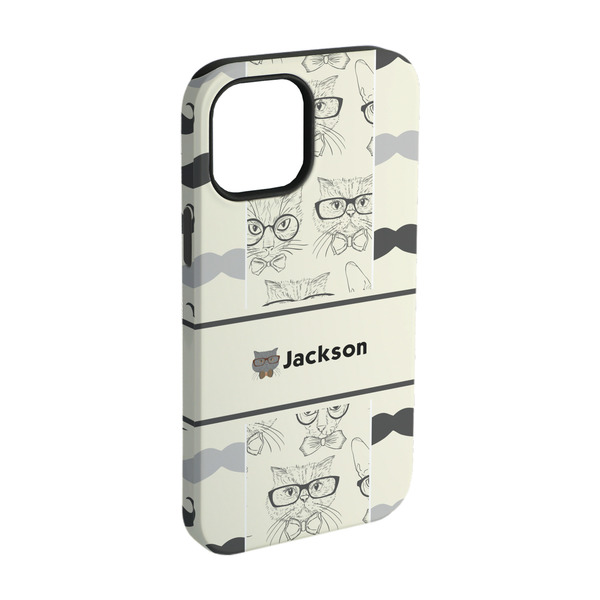 Custom Hipster Cats & Mustache iPhone Case - Rubber Lined - iPhone 15 (Personalized)