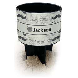 Hipster Cats & Mustache Black Beach Spiker Drink Holder (Personalized)