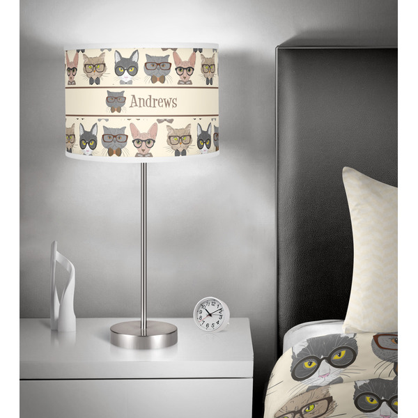 Hipster Cats 13 inch drum lamp shade - in room