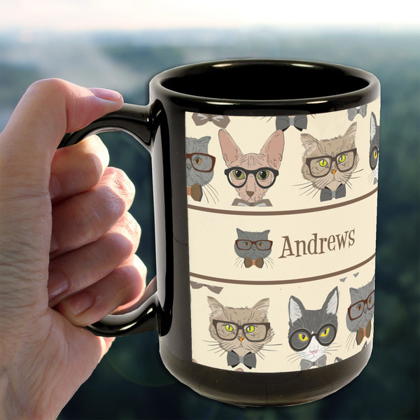Hipster Cats 15oz. Black Mug - LIFESTYLE