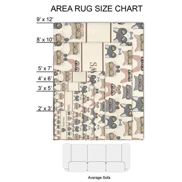 Hipster Cats 2'x3' Indoor Area Rugs - Size Chart