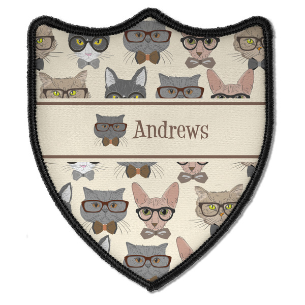 Custom Hipster Cats Iron On Shield Patch B w/ Name or Text