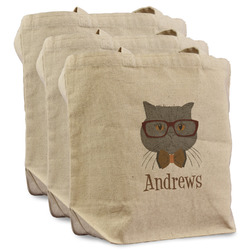 Hipster Cats Reusable Cotton Grocery Bags - Set of 3 (Personalized)