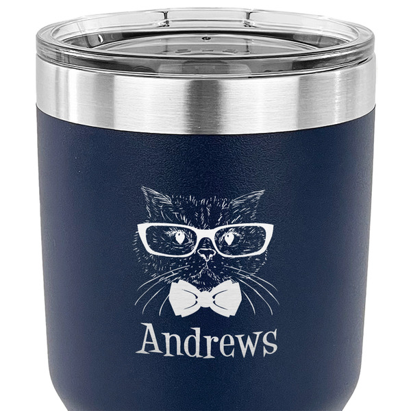 Hipster Cats 30 oz Stainless Steel Ringneck Tumbler - Navy - CLOSE UP