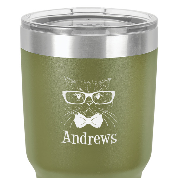 Hipster Cats 30 oz Stainless Steel Ringneck Tumbler - Olive - Close Up