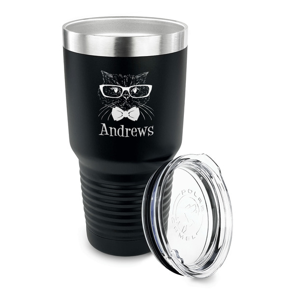 Hipster Cats 30 oz Stainless Steel Ringneck Tumblers - Black - LID OFF