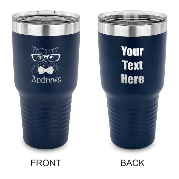 Custom Hipster Cats 30 oz Stainless Steel Tumbler - Navy - Double Sided (Personalized)