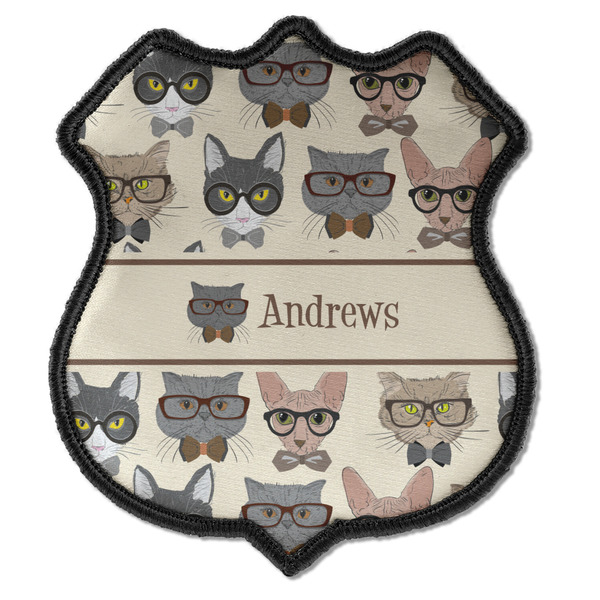 Custom Hipster Cats Iron On Shield Patch C w/ Name or Text