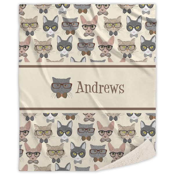 Custom Hipster Cats Sherpa Throw Blanket - 60"x80" (Personalized)