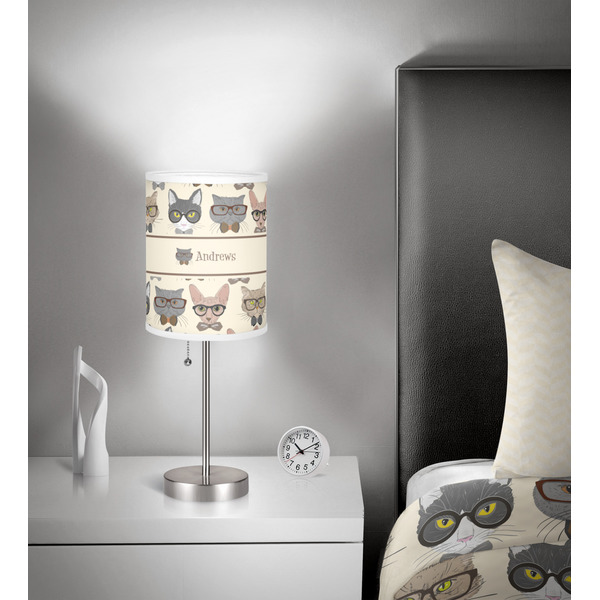 Hipster Cats 7 inch drum lamp shade - in room