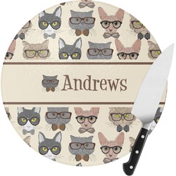 Hipster Cats Round Glass Cutting Board - Small (Personalized)