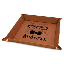 Hipster Cats Faux Leather Dice Tray - 9" x 9" - Rawhide (Personalized)