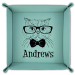 Hipster Cats Teal Faux Leather Valet Tray (Personalized)