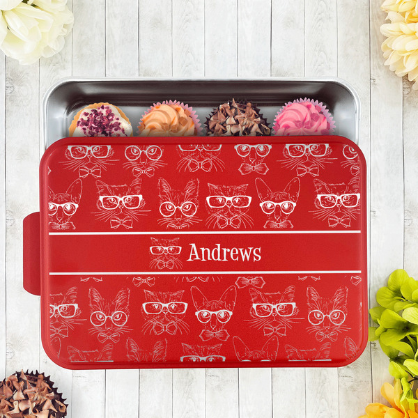 Hipster Cats Aluminum Baking Pan - Red Lid - LIFESTYLE