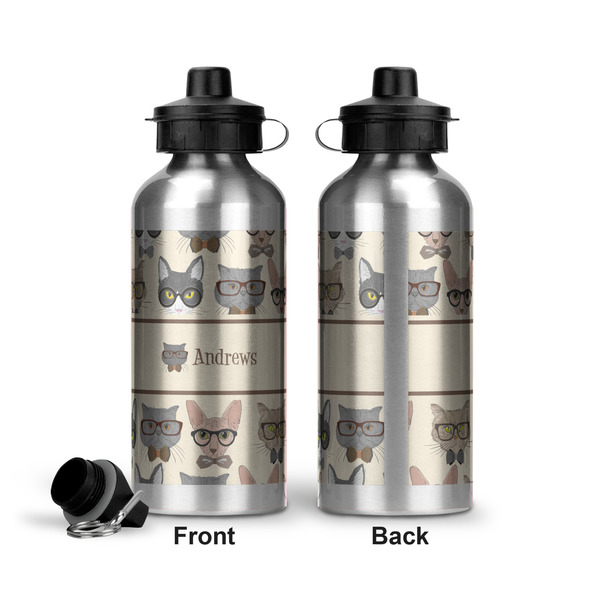 Hipster Cats Aluminum Water Bottle - Front and Back