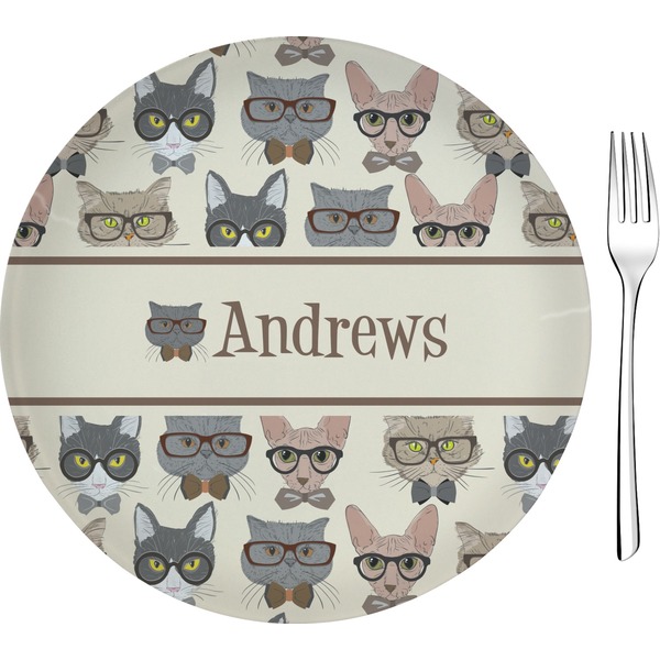 Custom Hipster Cats 8" Glass Appetizer / Dessert Plates - Single or Set (Personalized)