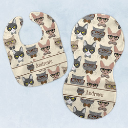 Hipster Cats Baby Bib & Burp Set w/ Name or Text
