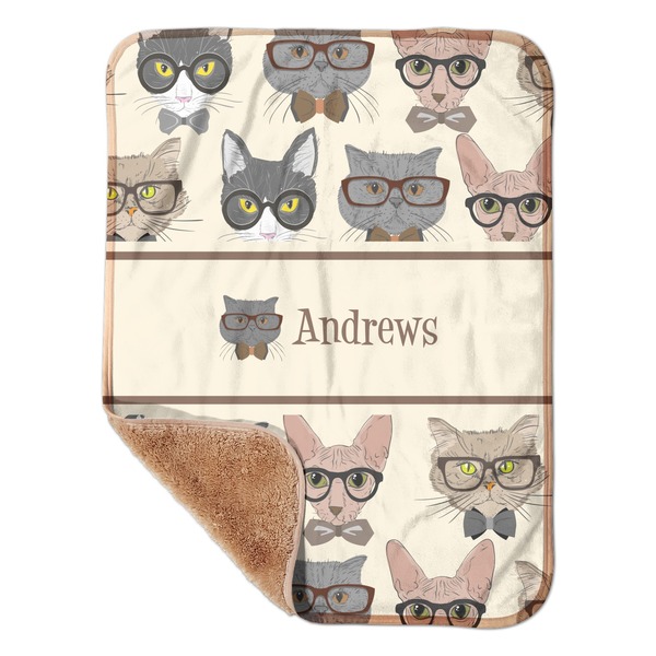 Custom Hipster Cats Sherpa Baby Blanket - 30" x 40" w/ Name or Text