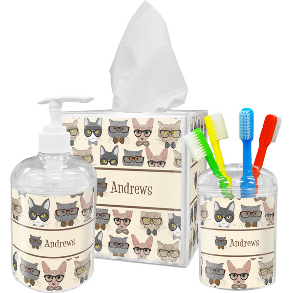 Hipster Cats Bathroom Accessories Set (Personalized)