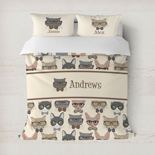 Custom Hipster Cats Duvet Cover Set - Full / Queen (Personalized)