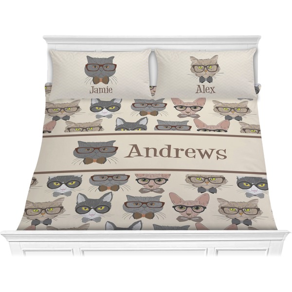 Custom Hipster Cats Comforter Set - King (Personalized)