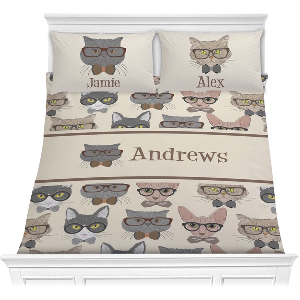 Custom Hipster Cats Comforter Set - Full / Queen (Personalized)