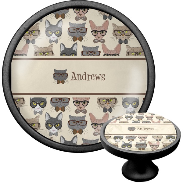 Custom Hipster Cats Cabinet Knob (Black) (Personalized)