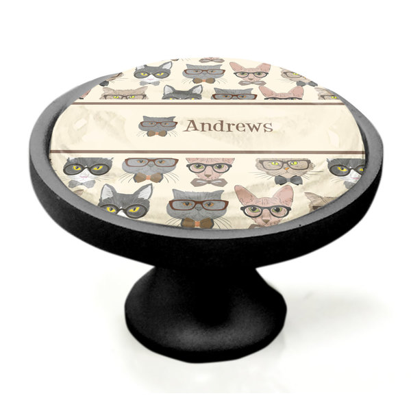 Hipster Cats Black Custom Cabinet Knob (Side)