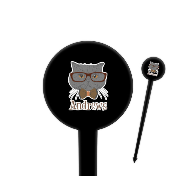 Custom Hipster Cats 4" Round Plastic Food Picks - Black - Single Sided (Personalized)