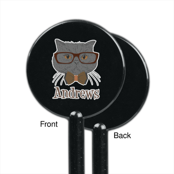 Hipster Cats Black Plastic 5.5" Stir Stick - Single Sided - Round - Front & Back