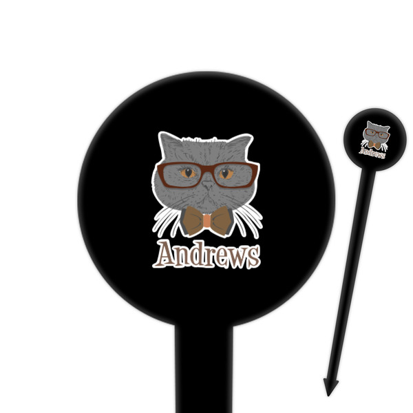 Custom Hipster Cats 6" Round Plastic Food Picks - Black - Single Sided (Personalized)