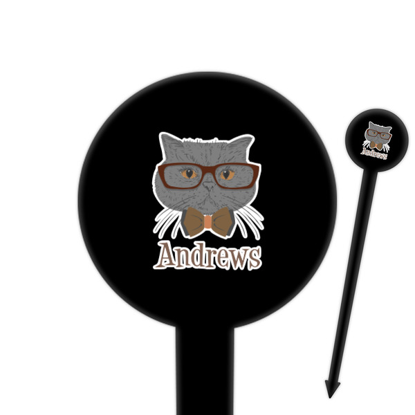 Custom Hipster Cats 6" Round Plastic Food Picks - Black - Double Sided (Personalized)